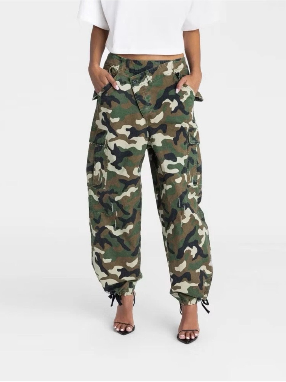 Women’s KBB by Khalana Camo Cargo Pants - Green Camouflage - Picture 5 of 6